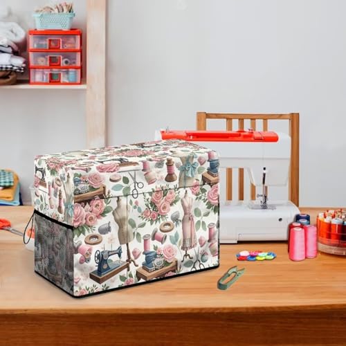 Detalle de Drnuikhe Sewing Machine Cover with Storage Pockets – Dust & Pet Hair Protection for Standard Machines