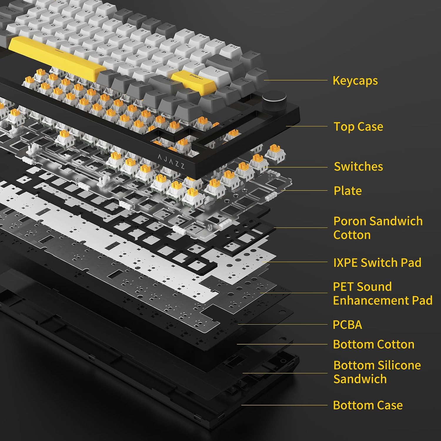 Detalle 2 de AJAZZ AK820 Wired Mechanical Keyboard (75%) mit Volume-Knopf, PBT-Keycaps und Full-Key Hot Swap