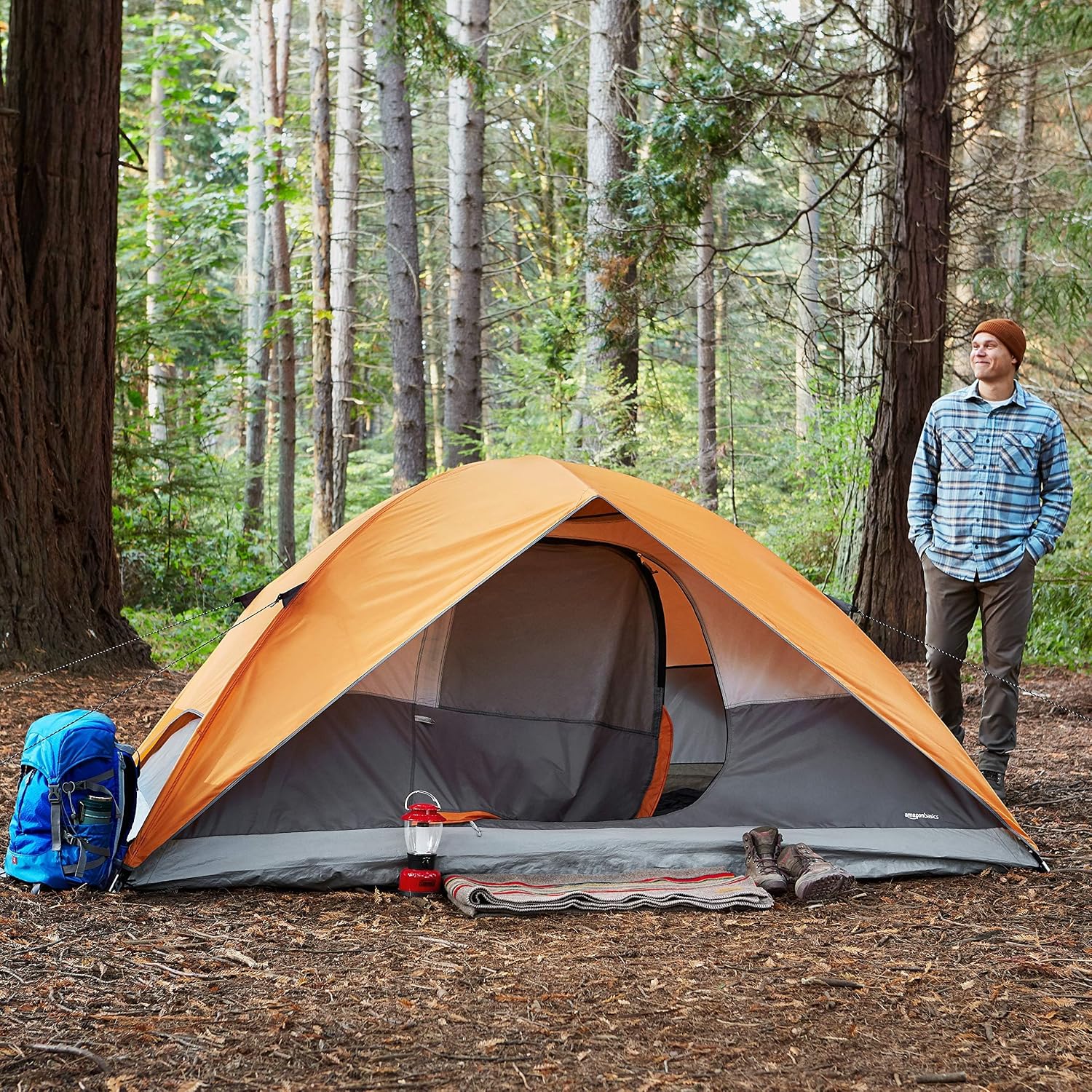 Detalle de Amazon Basics 4-Person Dome Tent with Rainfly for Three-Season Camping