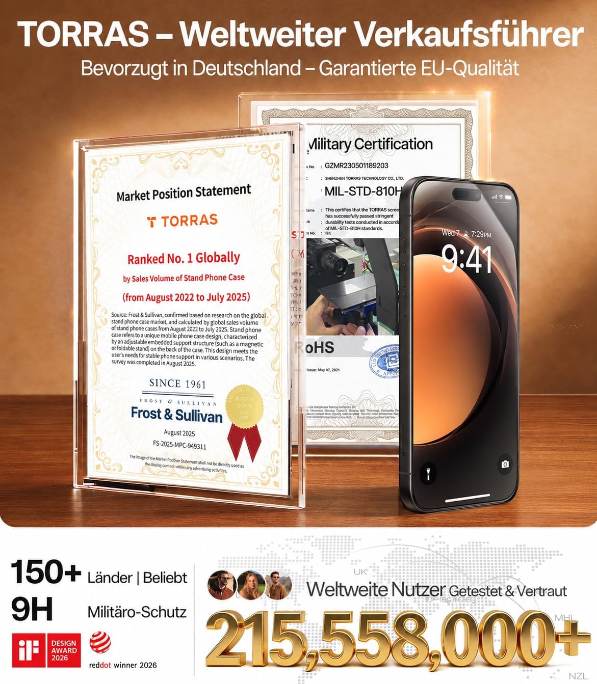 Detalle de TORRAS Panzerfolie für iPhone 15 Pro Max – Full Screen Schutzglas 9H+ mit Auto-Installation (2 Stück)