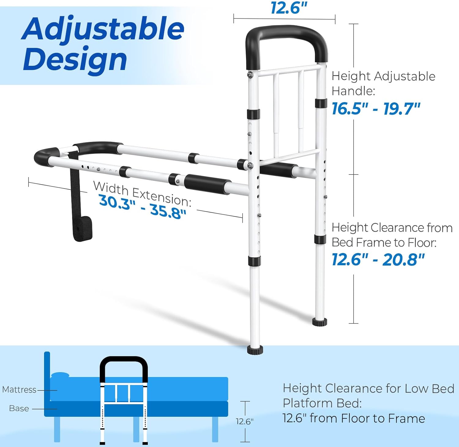 Detalle 2 de BigDolphin GS07 Bed Rail for Seniors, 350 lb Capacity, Adjustable Handle