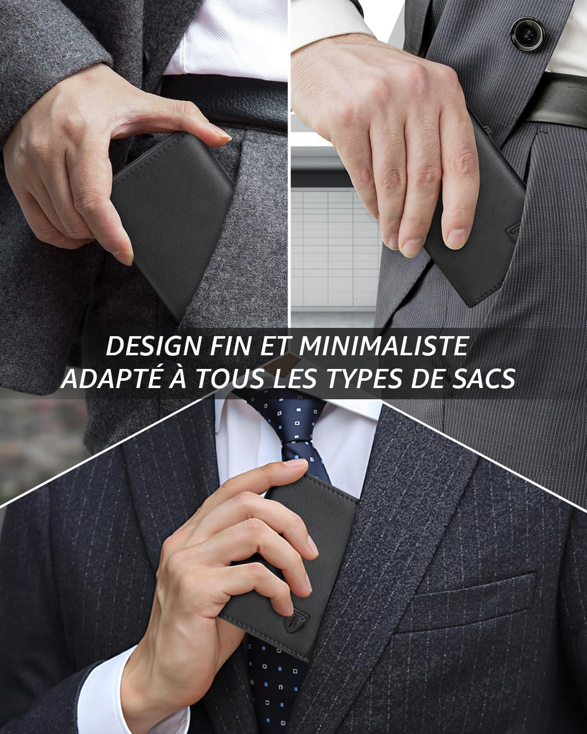 Detalle de TEEHON Portefeuille Homme en Cuir avec Blocage RFID – Noir, 8 cartes, fermeture magnétique