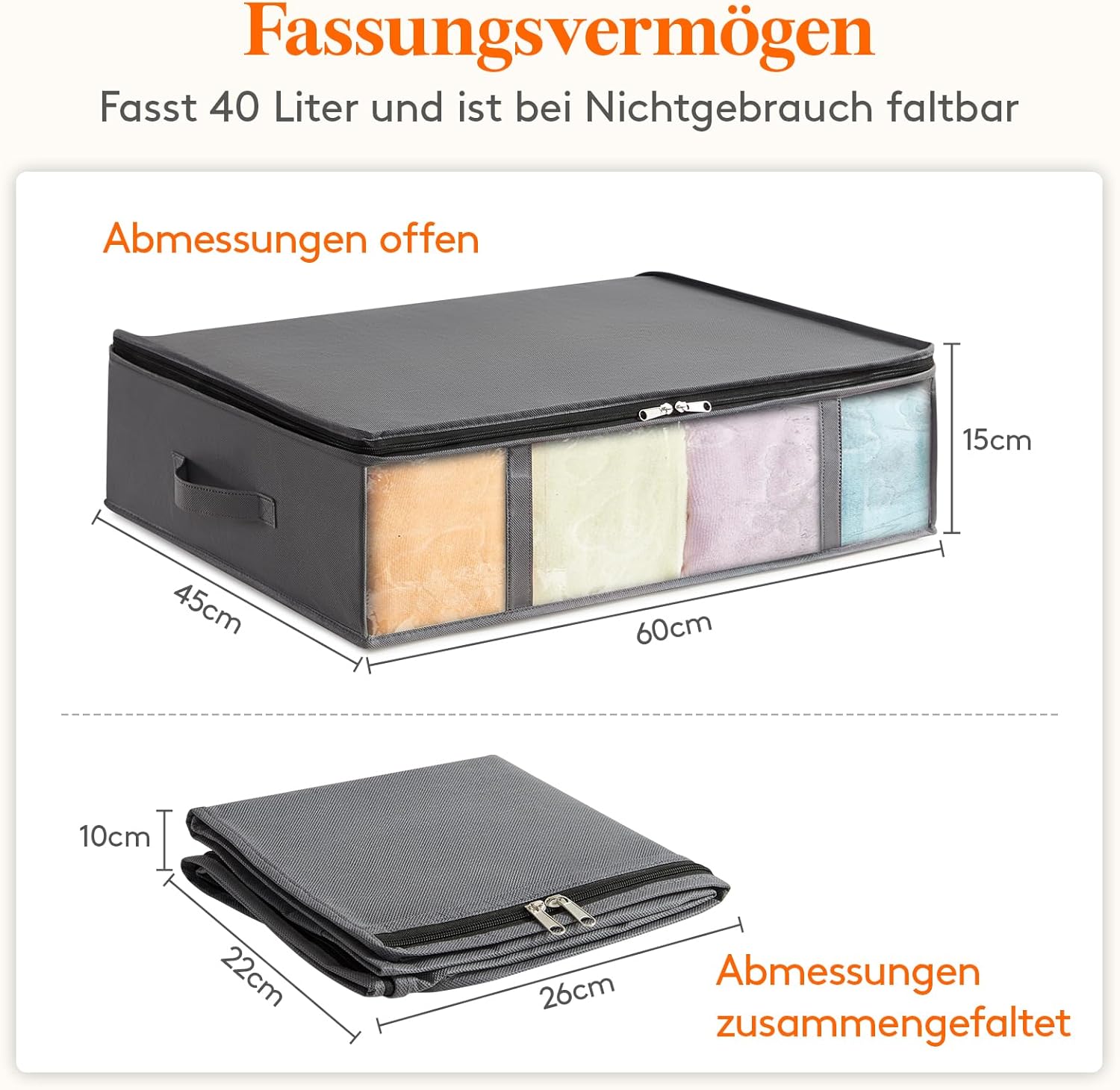 Thumbnail 1 de Lifewit 3er-Set Unterbett-Aufbewahrungsboxen 40 l mit Deckel (Faltbox), grau