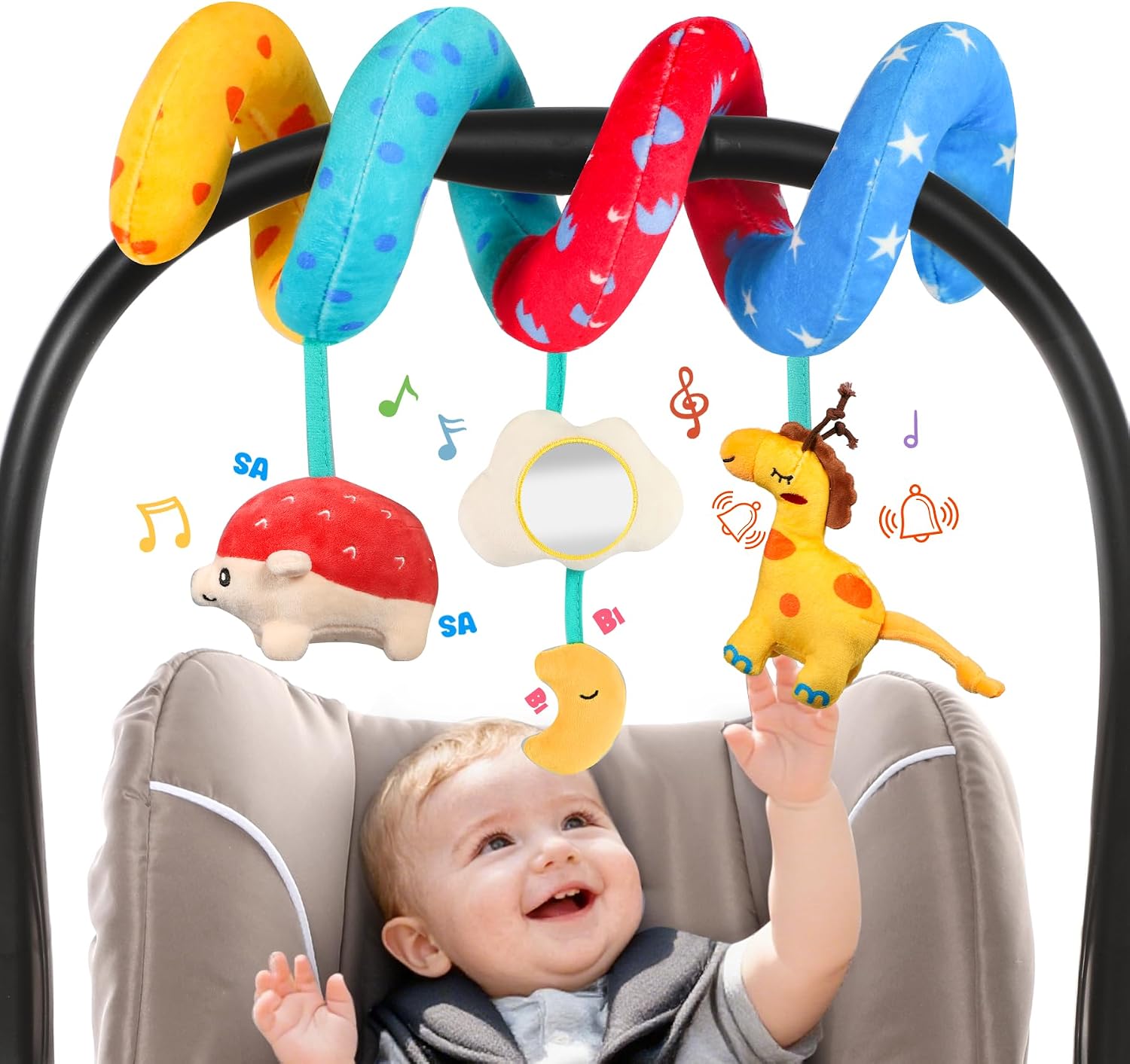 URMYWO Kinderwagen-Spielzeug: Baby Activity Spirale mit Spiegel für Bett, Autositz & Babyschale