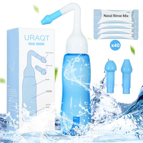 Thumbnail 7 de URAQT Lavado Nasal Adulto: Irrigador de 240 ml con 2 boquillas, Neti Pot con sal y termómetro pegatina