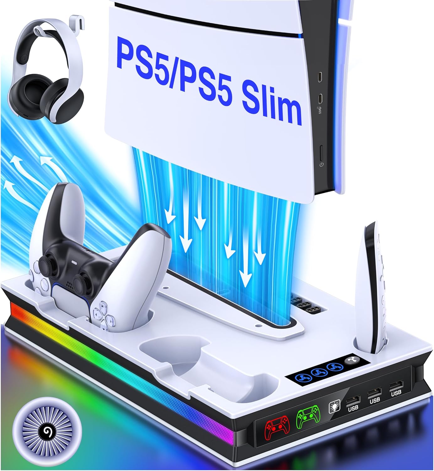Detalle de ALEEMTRY PS5 Standfuß mit LED, 3-Stufen Lüfter