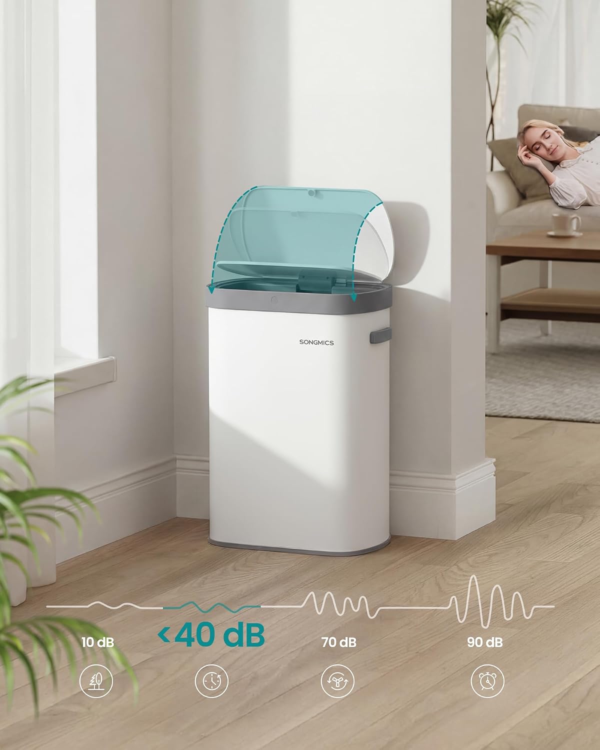 Detalle 2 de SONGMICS LTB640WZ02 kökssoptunna, 50 liter, sensor och touch, vit