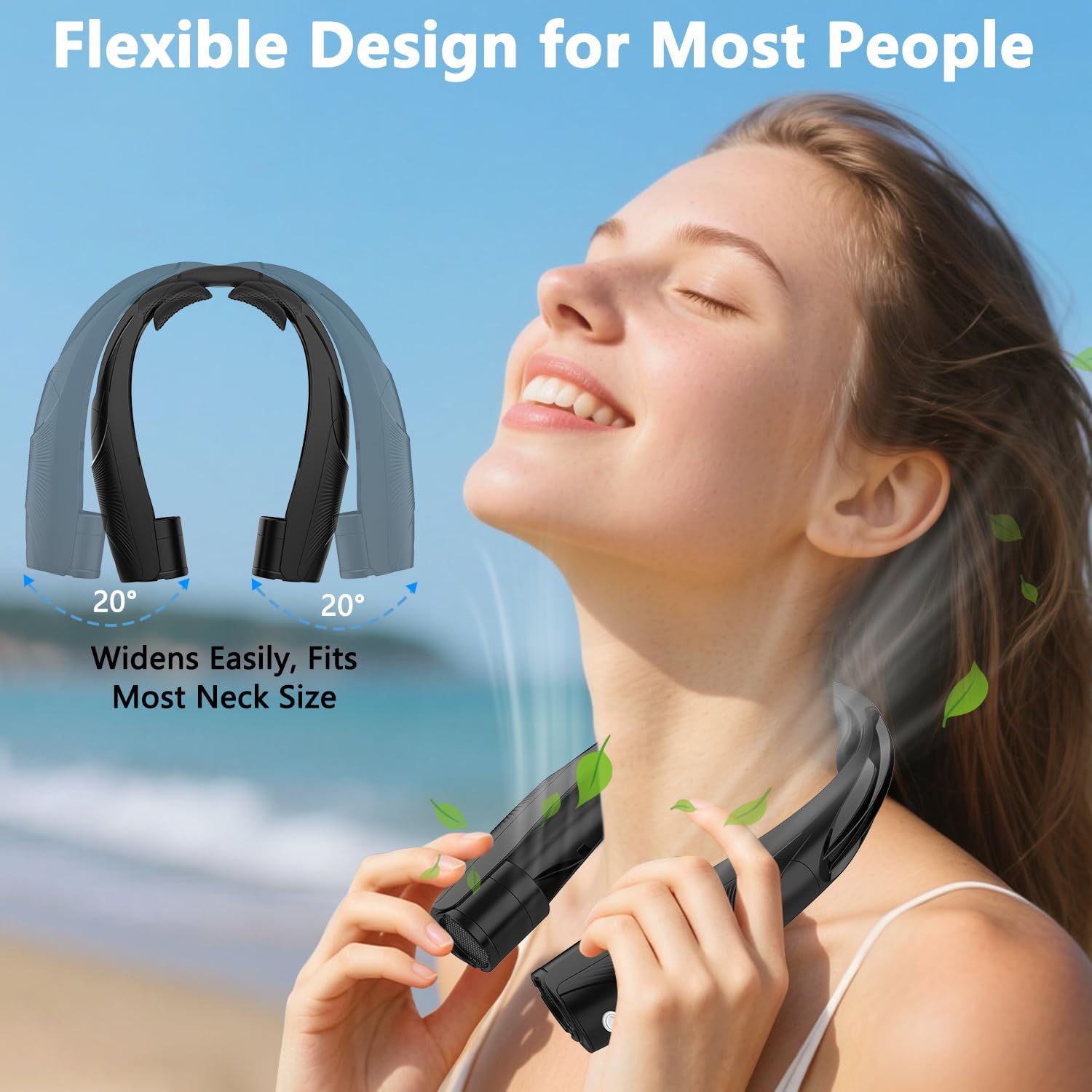 Detalle de Enituo Neck Fan 6000mAh USB Rechargeable Hands Free Personal Fan (Navy Blue)