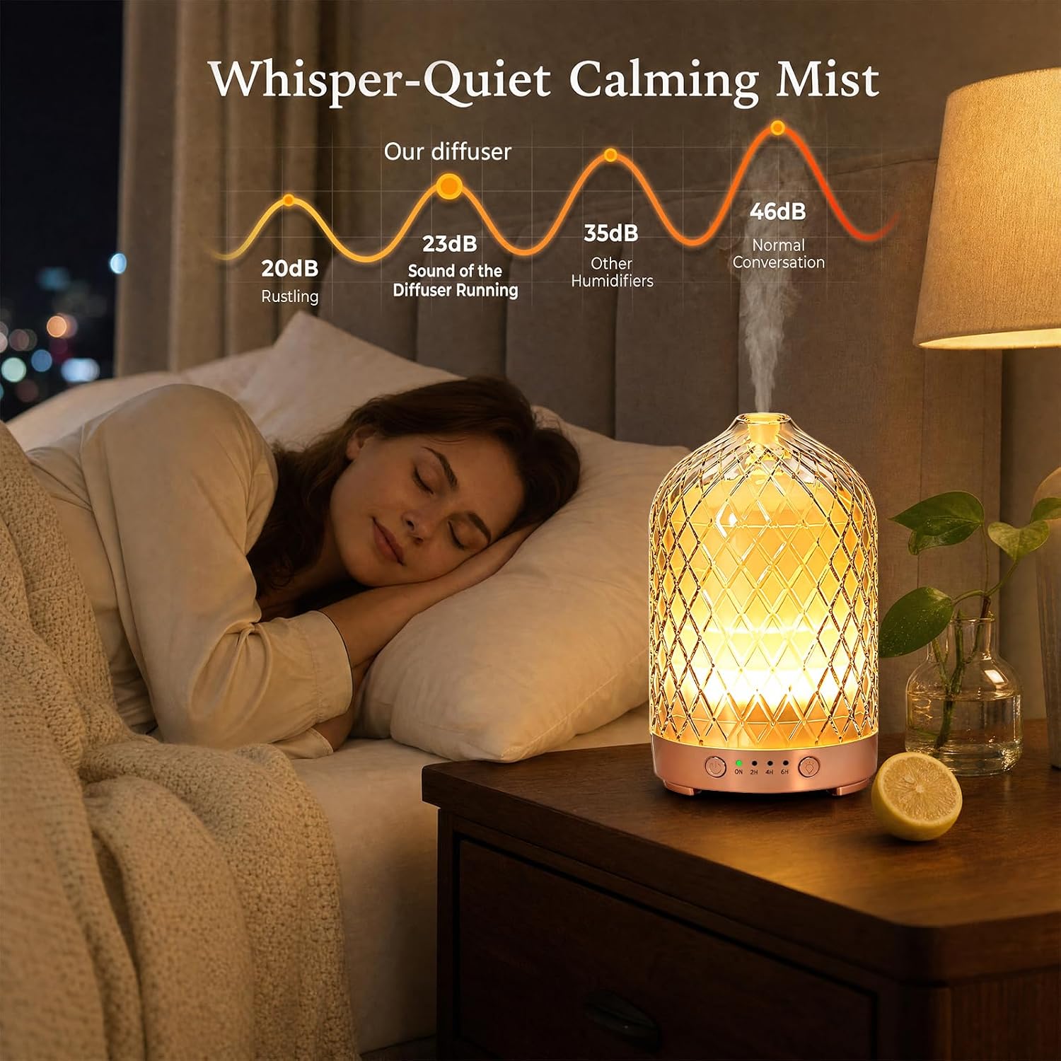 Detalle de Essential Oil Diffuser Glass Electric Aromatherapy Diffuser 200ml with Auto Shut-Off and 7 LED Lights