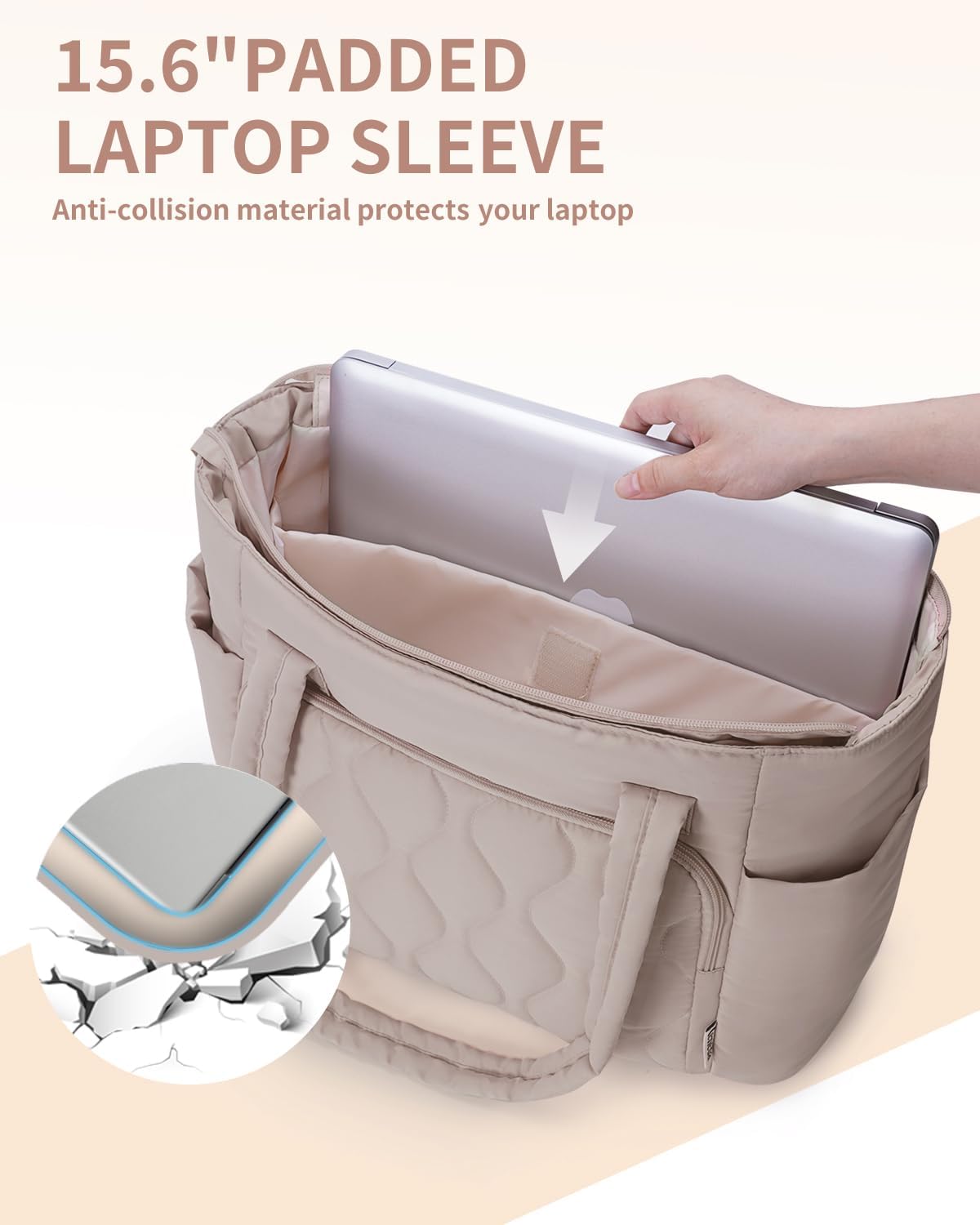 Detalle de Ceneda Quilted Puffer Tote Bag for Women – Lightweight Work Tote with 15.6" Laptop Compartment