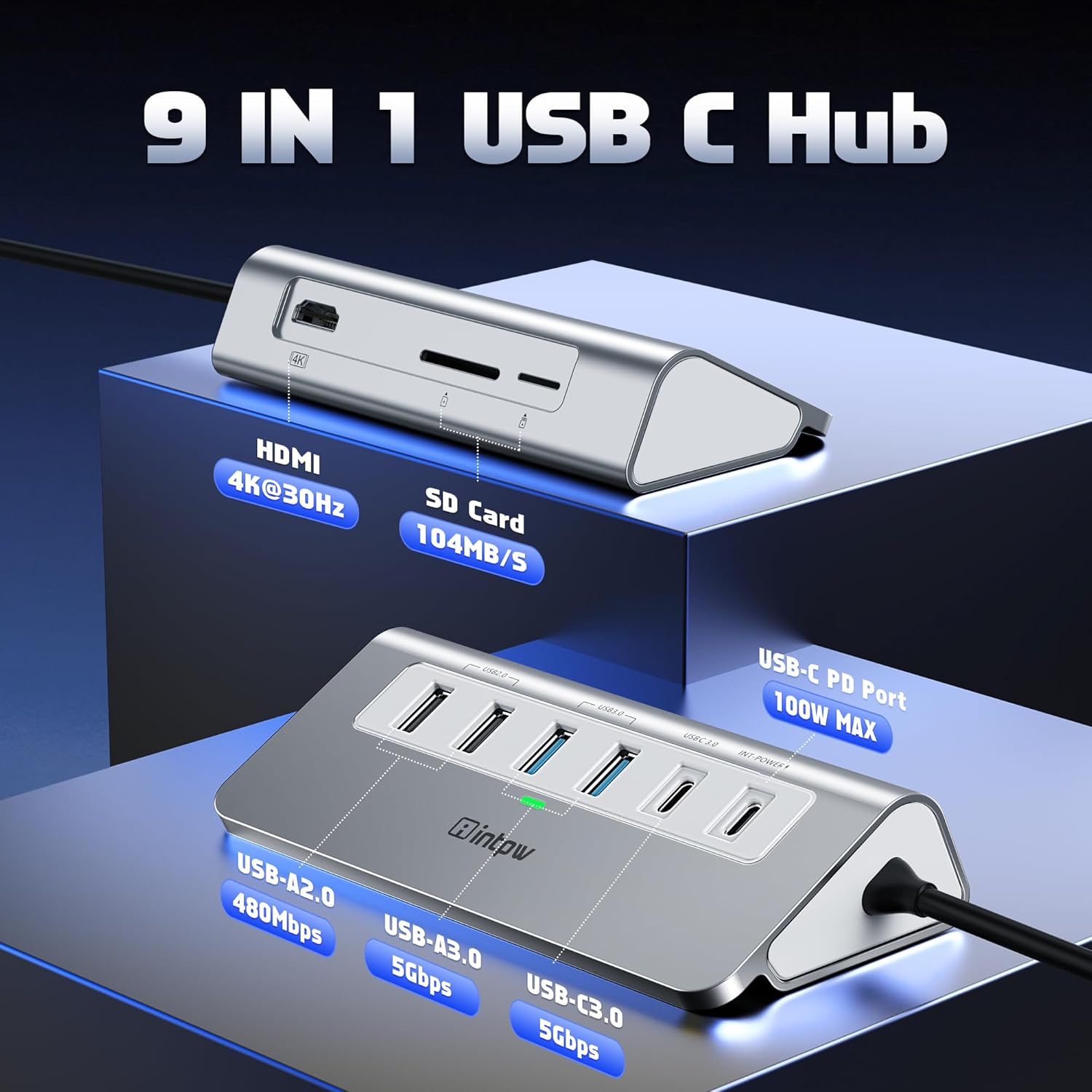 Thumbnail 1 de Intpw 9-in-1 USB C Hub with 100W PD and 4K HDMI
