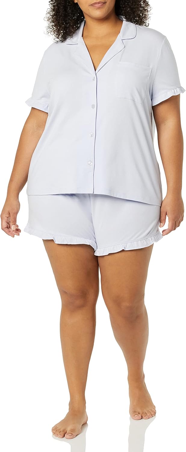 Thumbnail 2 de Amazon Essentials Damen Pyjama-Set aus Baumwollmodal mit Paspelierung & gekerbtem Kragen (Übergröße)