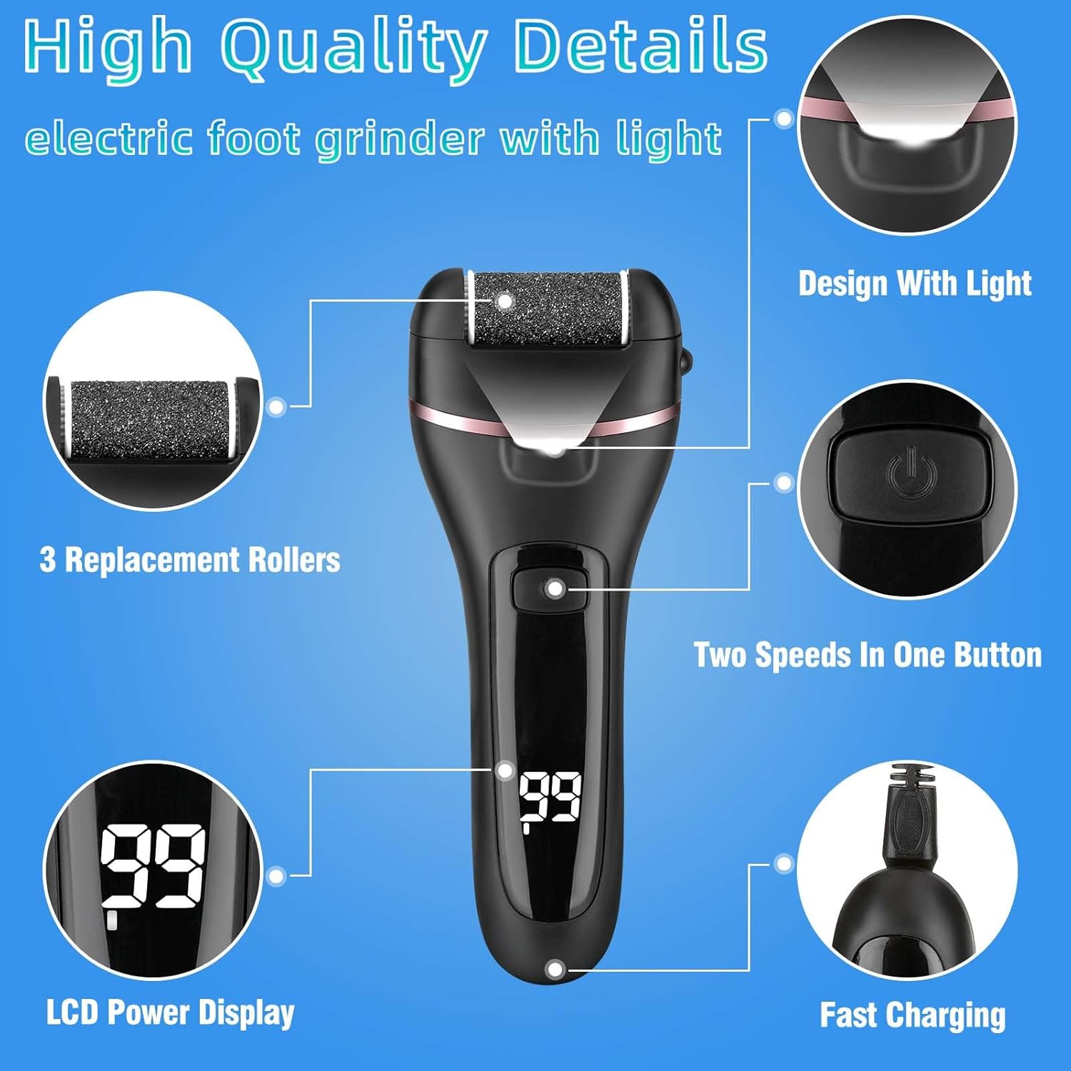 Detalle 2 de Yooikeey Electric Foot File Rechargeable Callus Remover