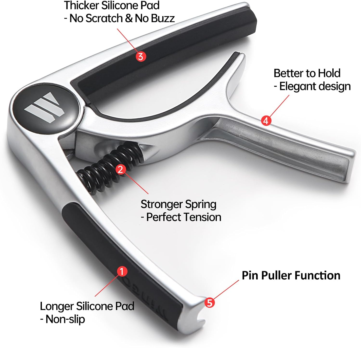 Thumbnail 1 de WiNGO Capo Set for Guitars and More: Silver Capo with 10 Non-slip Picks