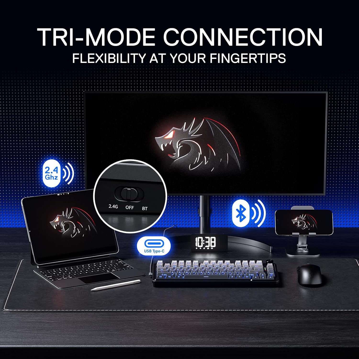 Thumbnail 5 de Redragon K673 PRO Wireless 81-Key RGB Gasket Gaming Keyboard with Control Knob