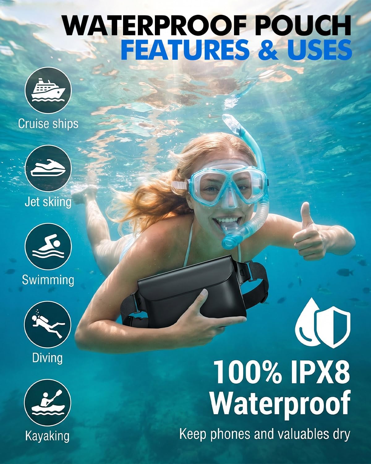 Thumbnail 1 de 2 Pack IPX8 Waterproof Pouch Bag with Adjustable Strap + Phone Case
