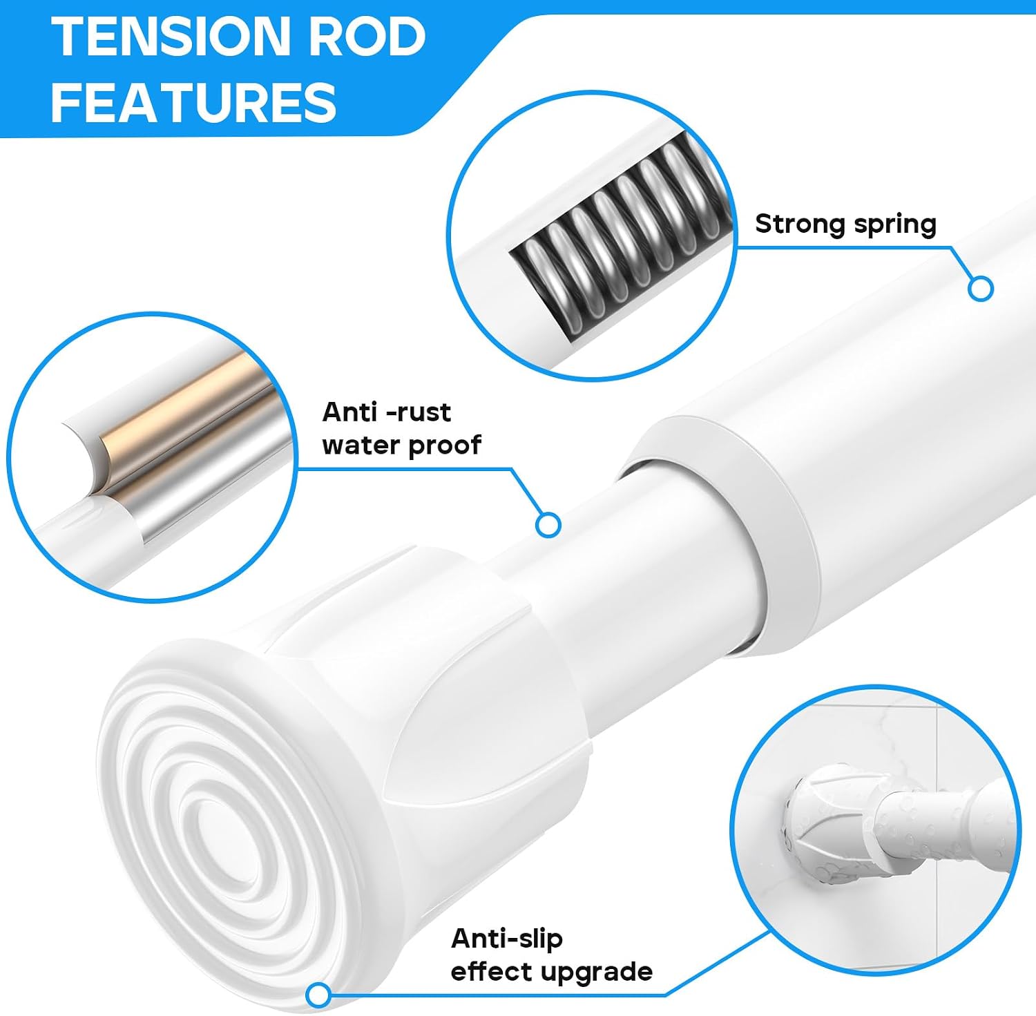 Detalle de QINGYUN Tension Curtain Rod 2-Pack