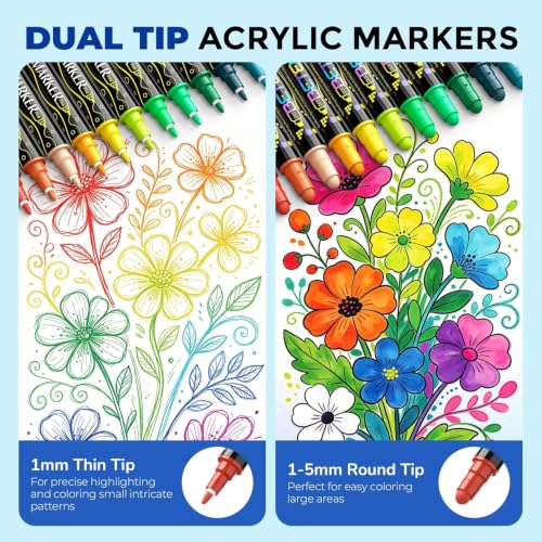 Thumbnail 1 de Betem 24 Colors Dual Tip Acrylic Paint Markers – Dual Tip Craft Kit for Fabric & More