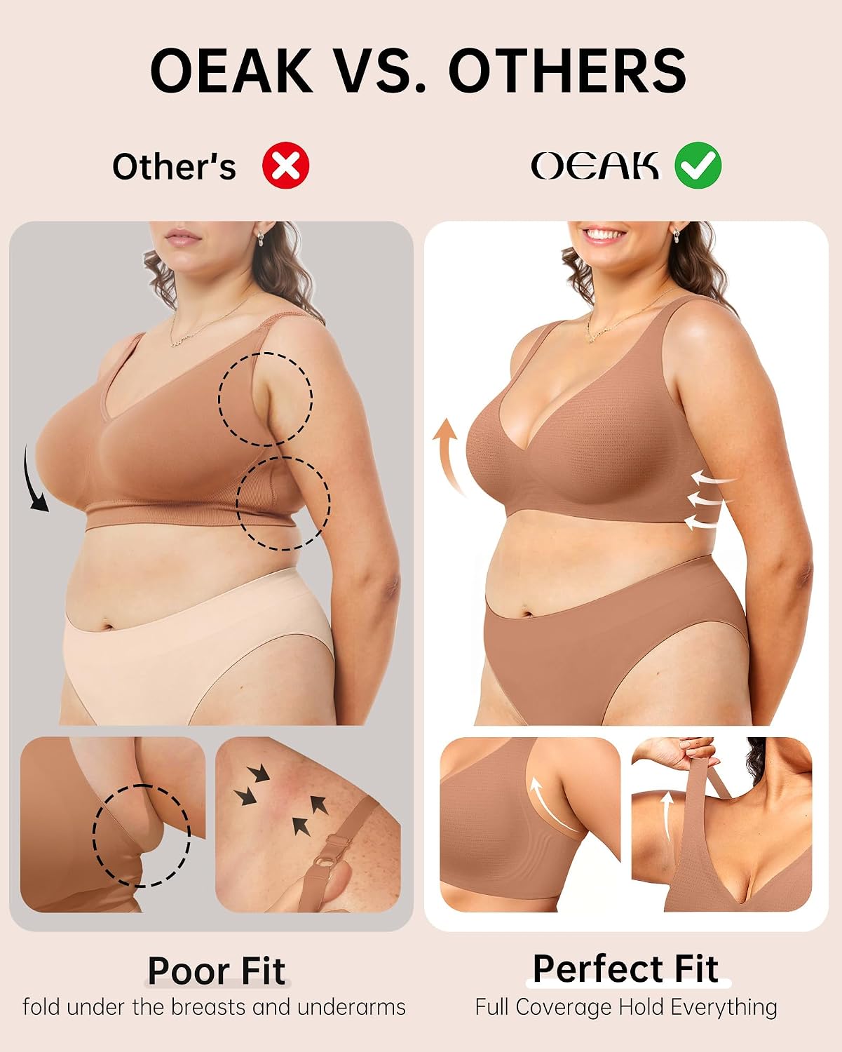 Detalle de OEAK Deep V Wireless Bra for Women — Comfortable, Seamless, Padded, No-Wire