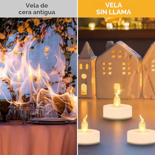 Detalle de CNMTCCO 24 velas LED de té: velas sin llama con parpadeo realista y 200 h de batería