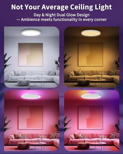Detalle 2 de LuminexDesigns Plafón LED Inteligente 24W regulable con mando y WiFi: luz RGB ultrafina para salón y dormitorio