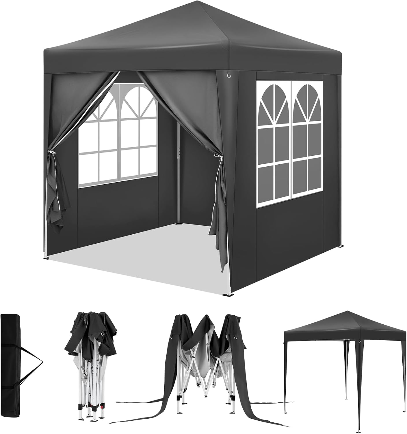 WOLTU Pavillon 2x2 m mit 4 Seitenwänden – wasserabweisend, UV-Schutz 50+, pop-up Aufbau, inklusive Tragetasche, Anthrazit