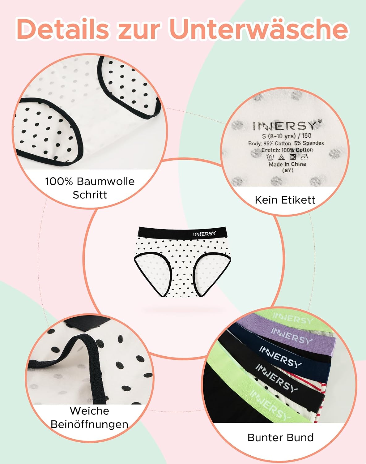 Thumbnail 3 de INNERSY Unterhosen Teenager Mädchen Baumwolle – 6er Pack, weiche Slips ohne Etikett