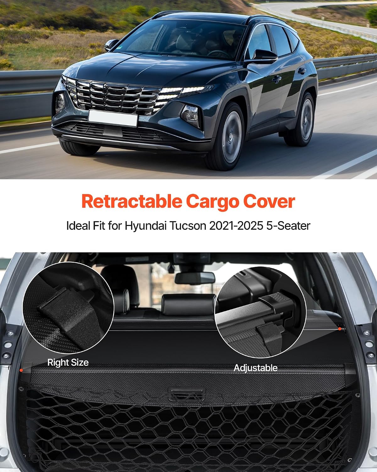 Detalle 2 de VEVOR Retractable Cargo Cover for Hyundai Tucson