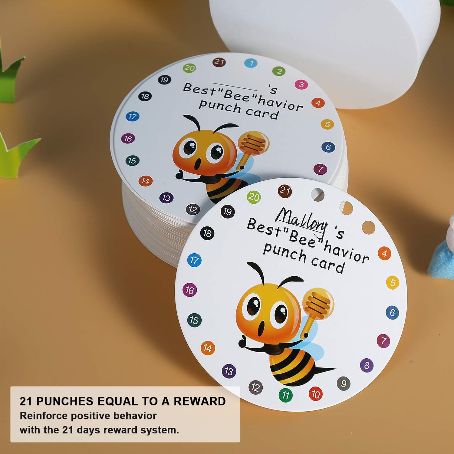 Detalle de ONEDONE 3.9-Inch Bee Reward Punch Cards, 100-Count with Hole Puncher