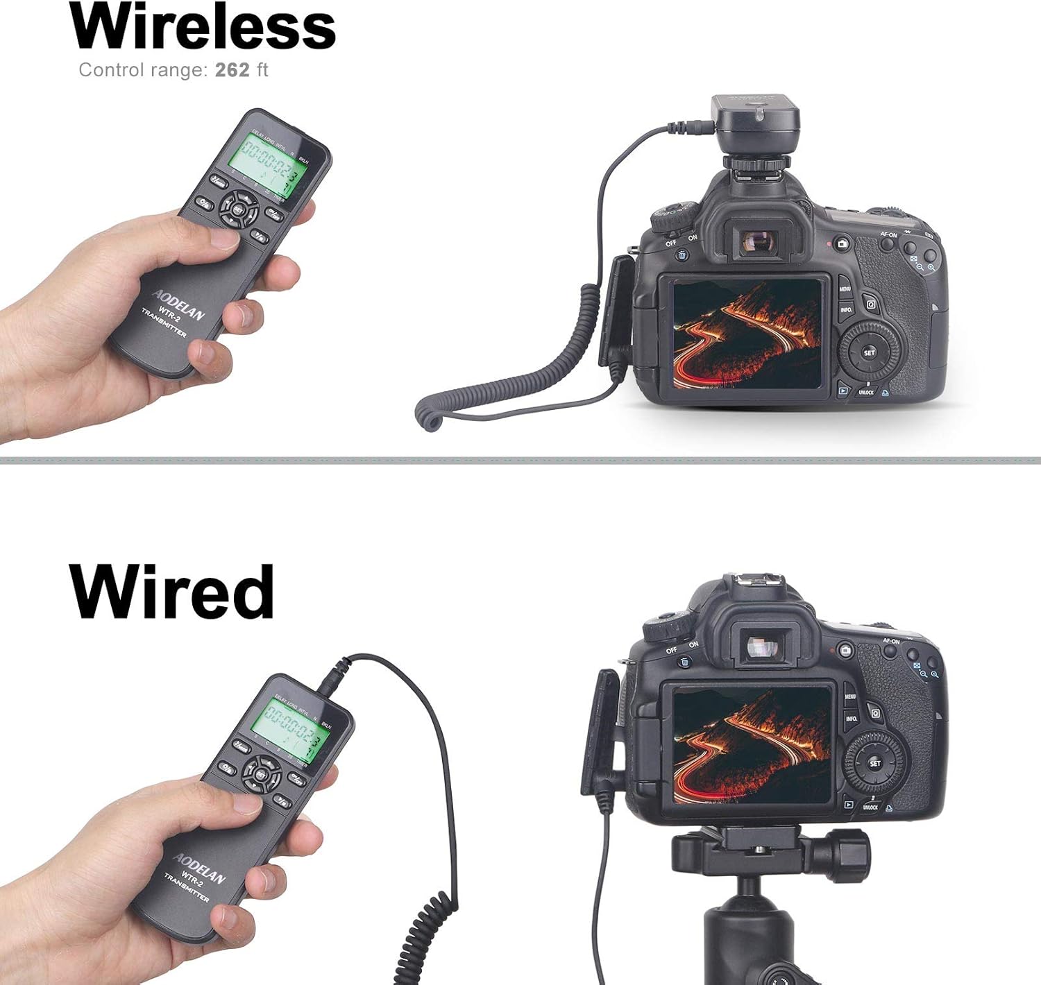 Thumbnail 1 de AODELAN Timer Remote Control Shutter Release Kit for Nikon (D3300/D3200/D750/D610/D7200/D5000/D3100/D500/D700/D810/D850, Z6/Z7, Coolpix P1000)