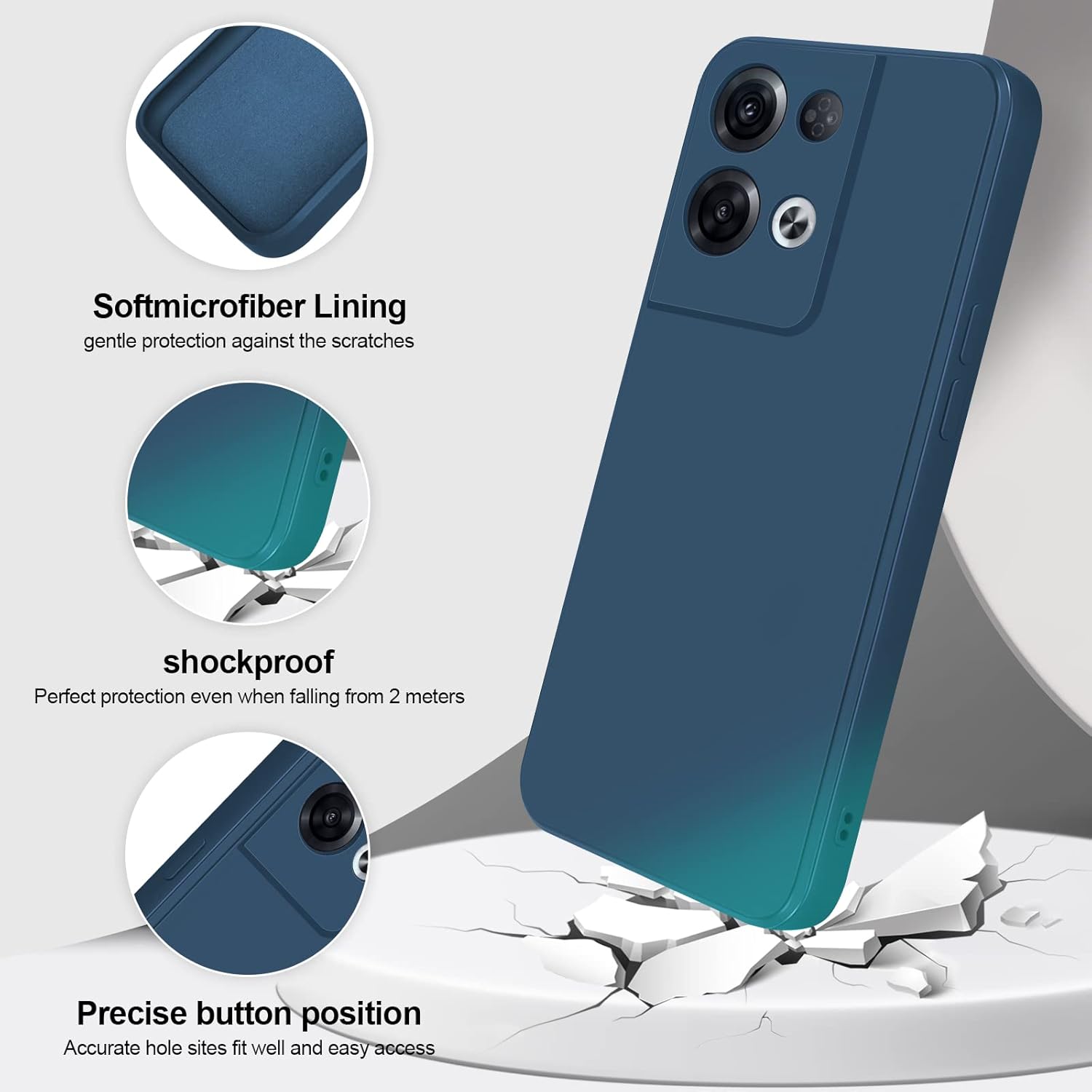 Detalle de GiiYoon Case for OPPO Reno8 Pro – Silky Silicone Protective Case in Blue