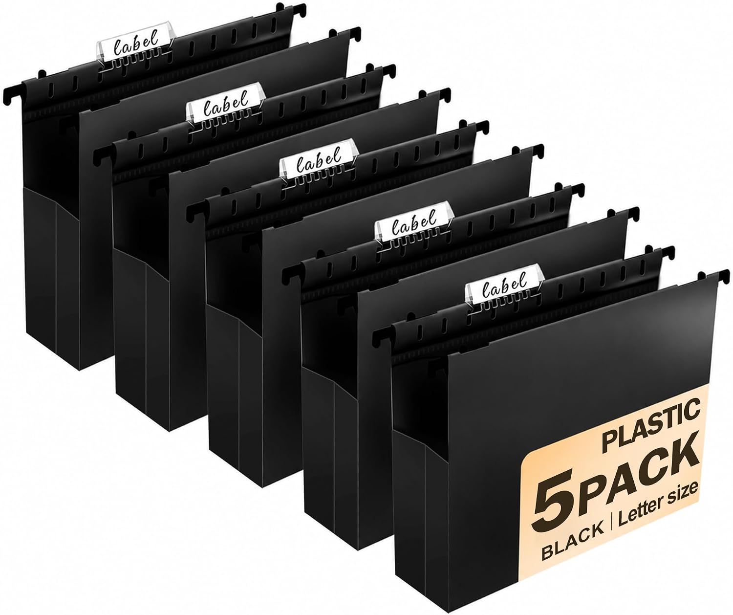 Detalle de Navona 5-Pack Heavy-Duty Plastic Hanging File Folders, Letter Size, 2-Inch Expansion