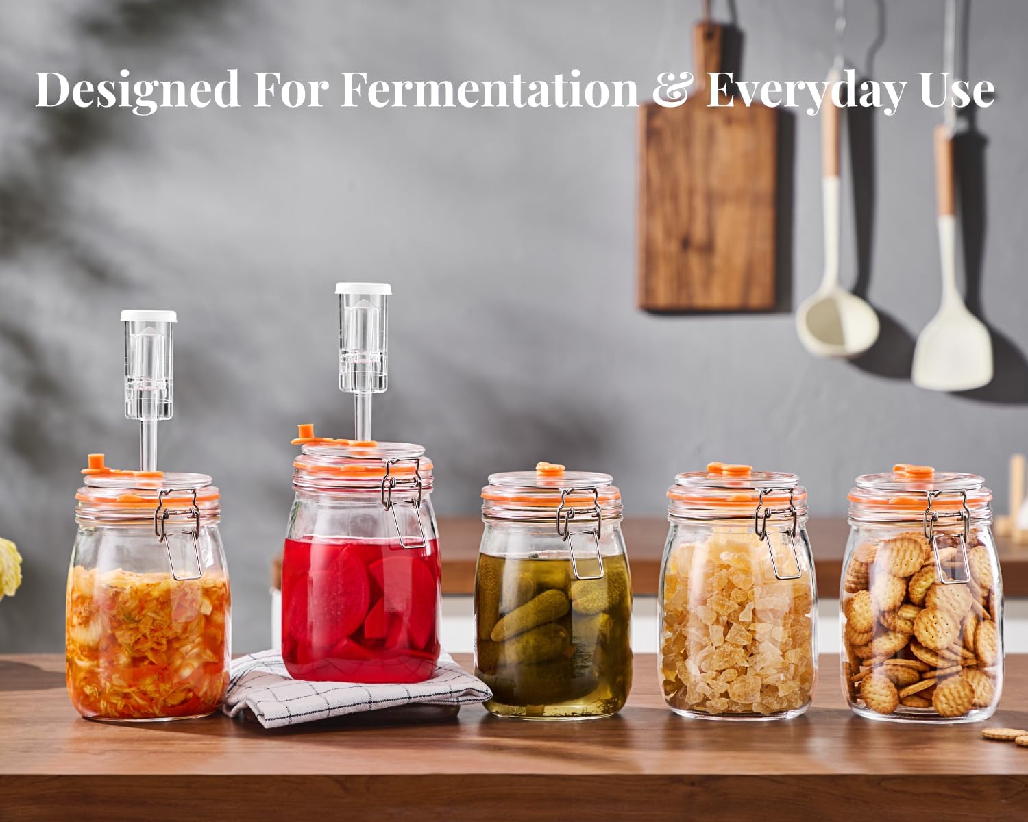 Detalle de Glolaurge 1.8L Wide Mouth Fermentation Jar (Pack of 2) with Airlocks, Weights & Accessories