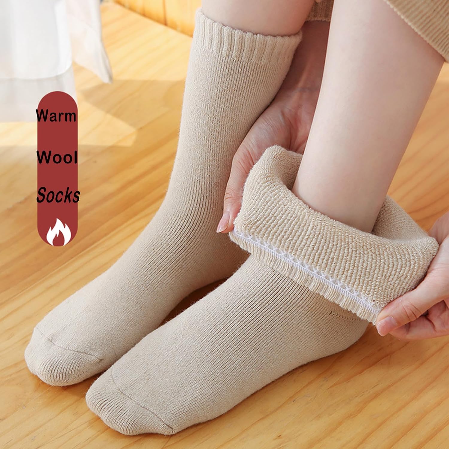 Detalle de VoJoPi Wool Socks for Women, 5 Pairs, Fuzzy Terry Lining, Size 5–10