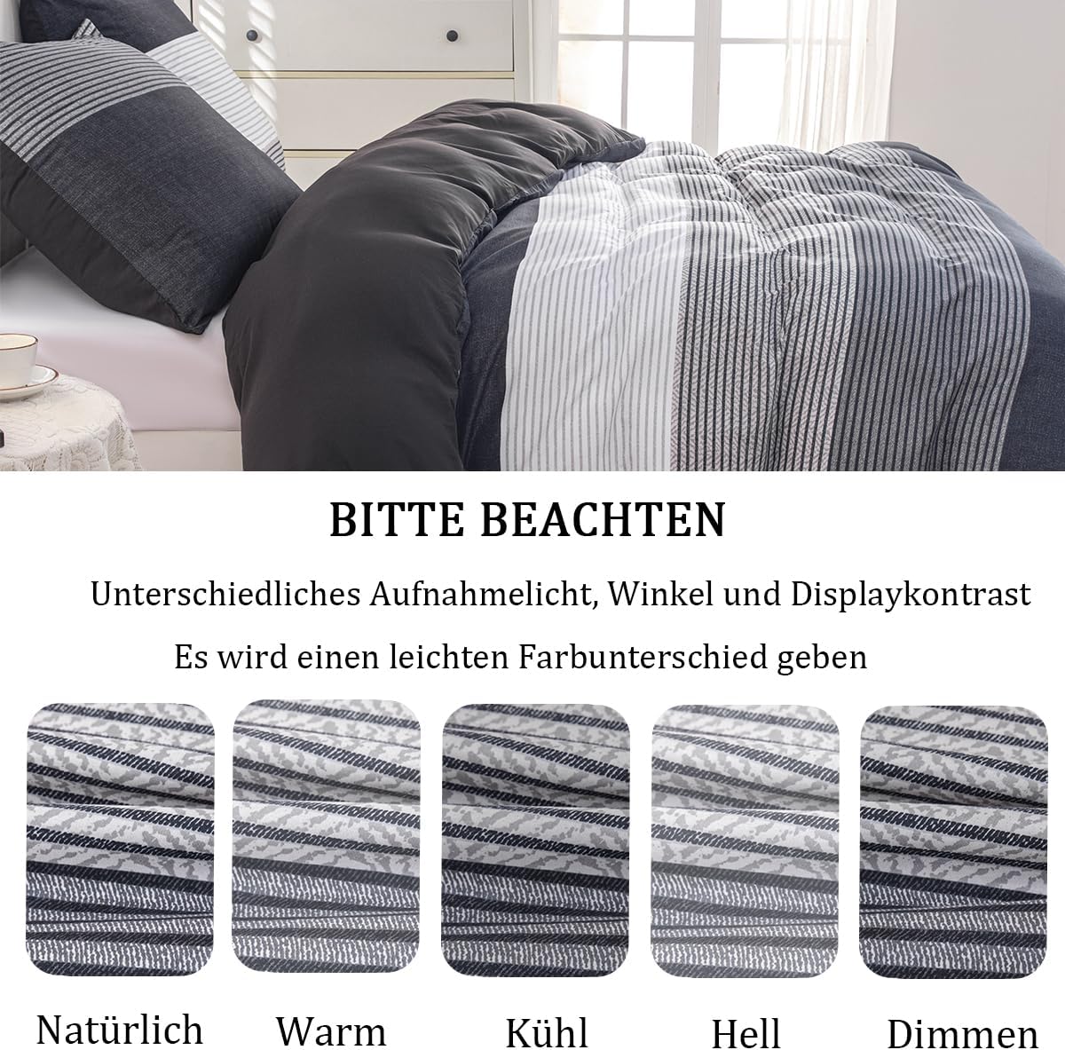 Thumbnail 6 de Nesture Bettwäsche 135x200 Schwarz – 2-teiliges Mikrofaser-Set mit Reißverschluss