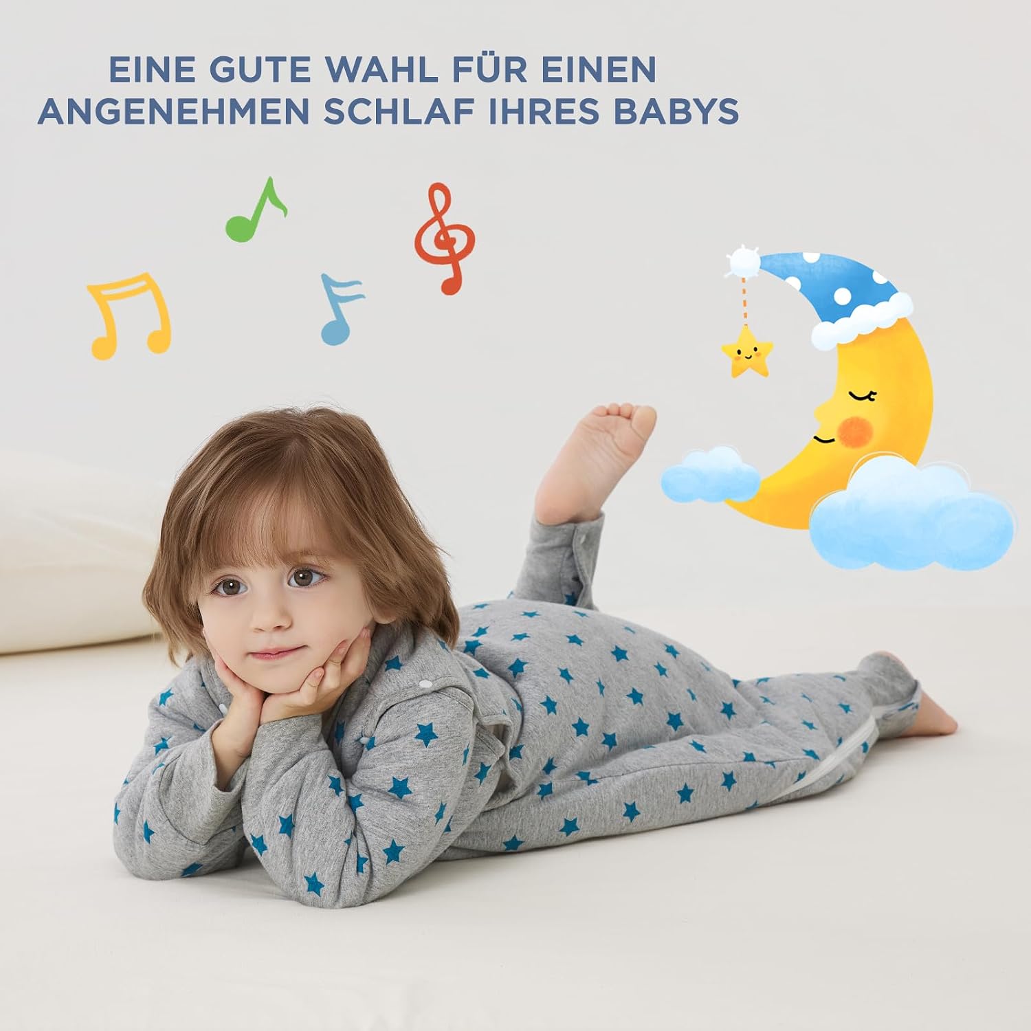 Detalle de Duomiaomiao Baby Schlafsack mit Füßen – 100% Baumwolle, TOG 2.5, 65–95 cm