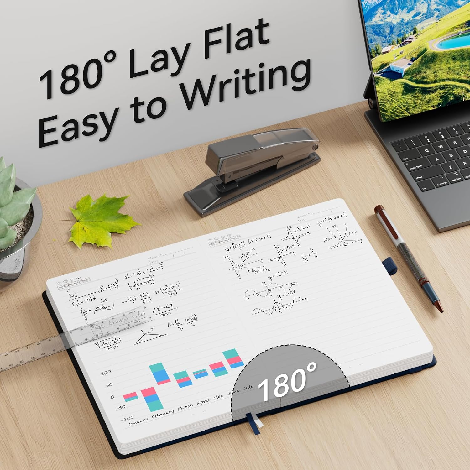 Detalle de NORDUN 360 Pages A5 Lined Notebook with Leather Hardcover, Sticky Notes & Inner Pocket