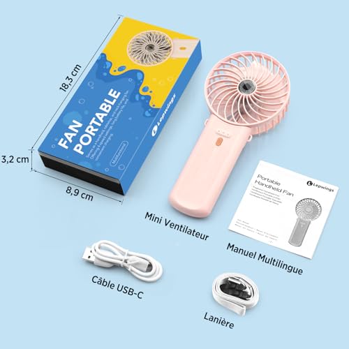 Thumbnail 6 de Lepwings Mini Ventilateur Portable USB Rechargeable — 4 vitesses, autonomie jusqu'à 16 h, rotation 180°, blanc
