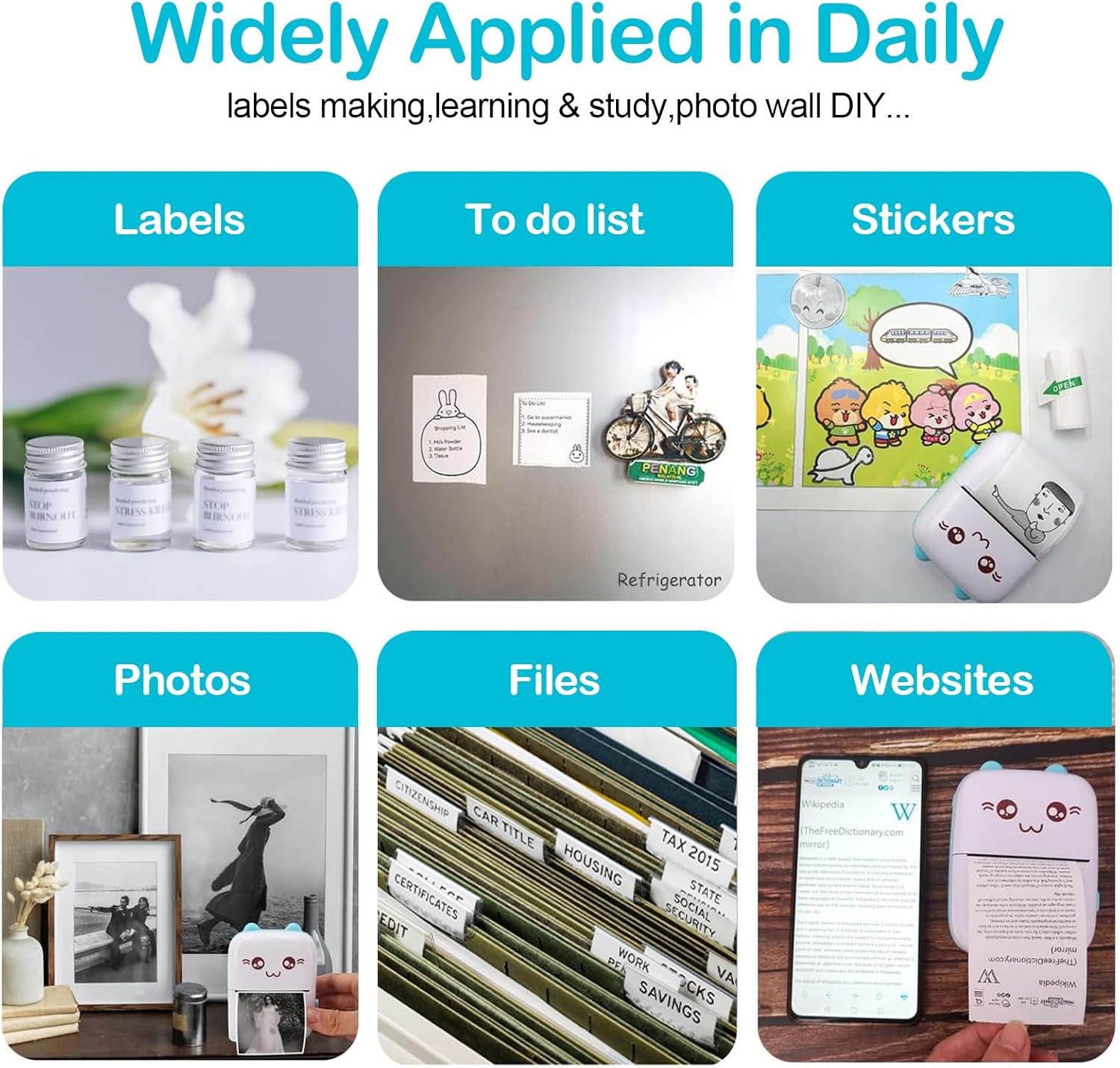 Thumbnail 5 de Carta per stampante termica con adesivo: 10 rotoli 57 x 25 mm bianchi per mini stampanti tascabili