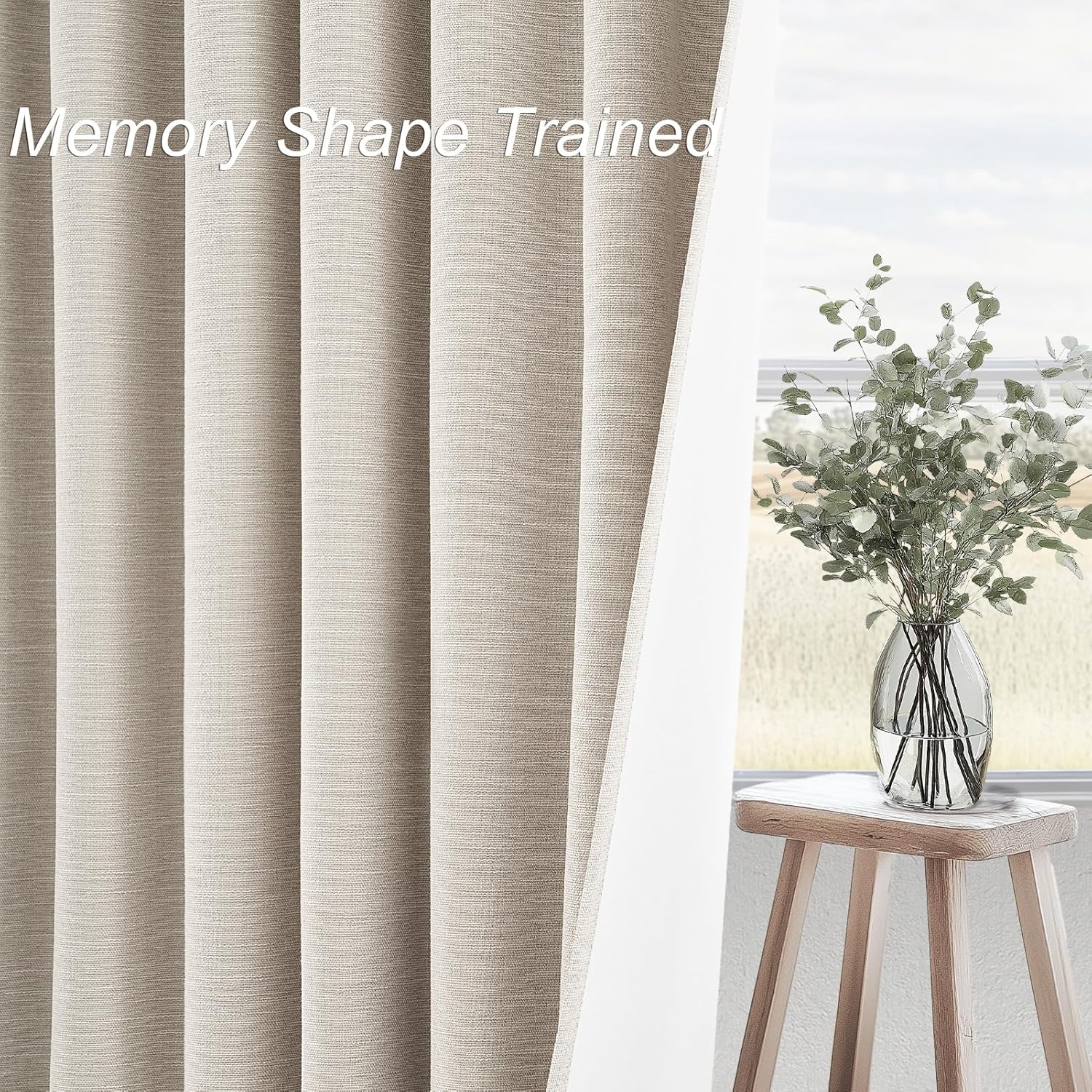 Thumbnail 2 de Oatmeal 105 Inch Long Oatmeal Linen-Blend Blackout Curtains (2 Panels) for Living Room & Bedroom