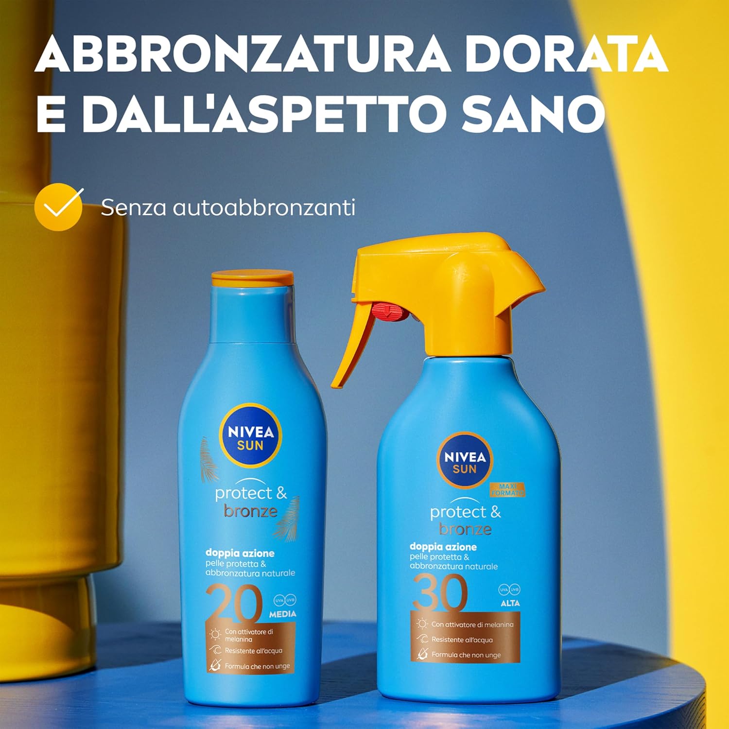 Detalle de NIVEA SUN Latte Solare Protect & Bronze FP20 200 ml — abbronzatura dorata e protetta
