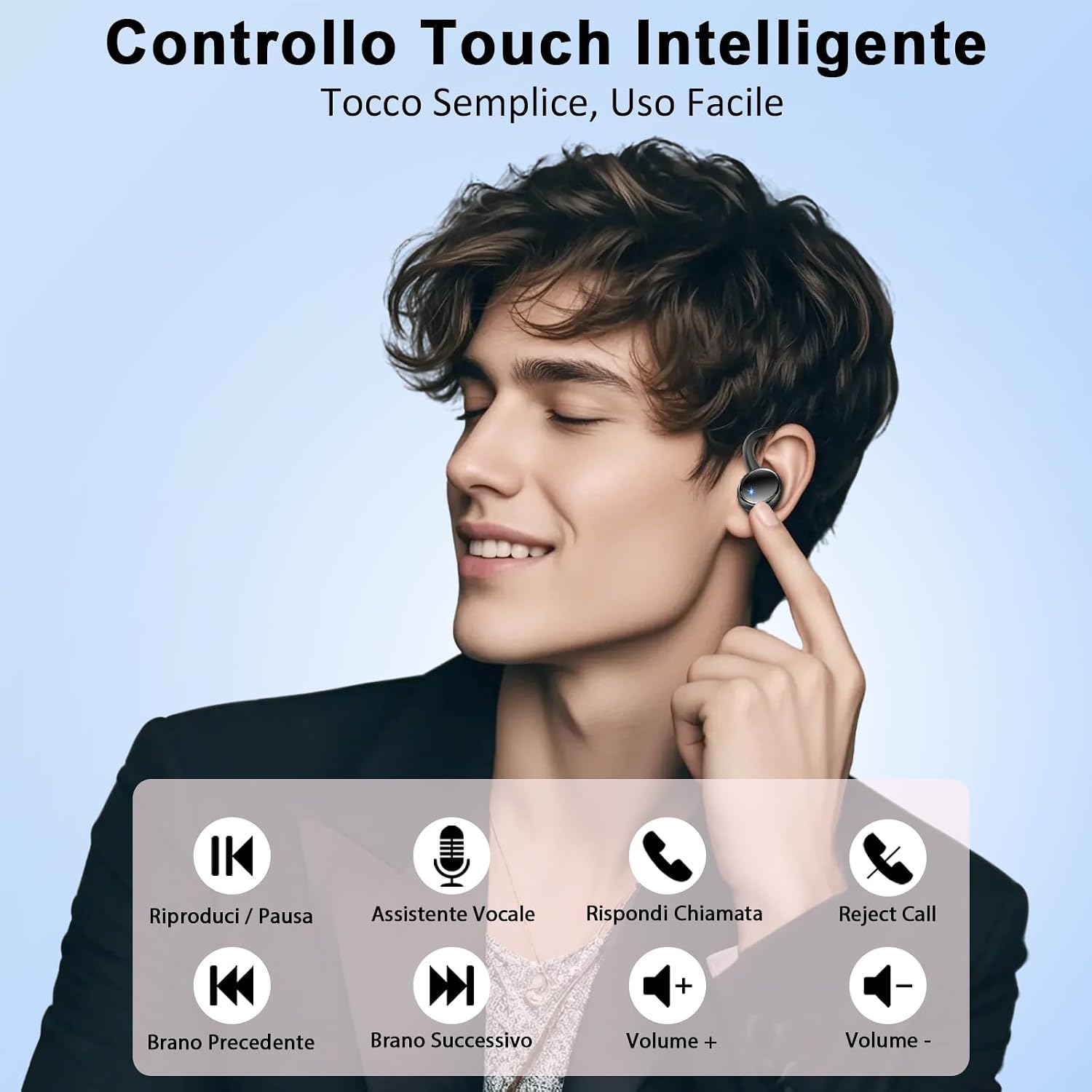 Detalle de Cuffie Bluetooth Sport con ANC CVC 8.0, IP7, 50 ore e ricarica USB‑C – performance e praticità per sport e allenamento