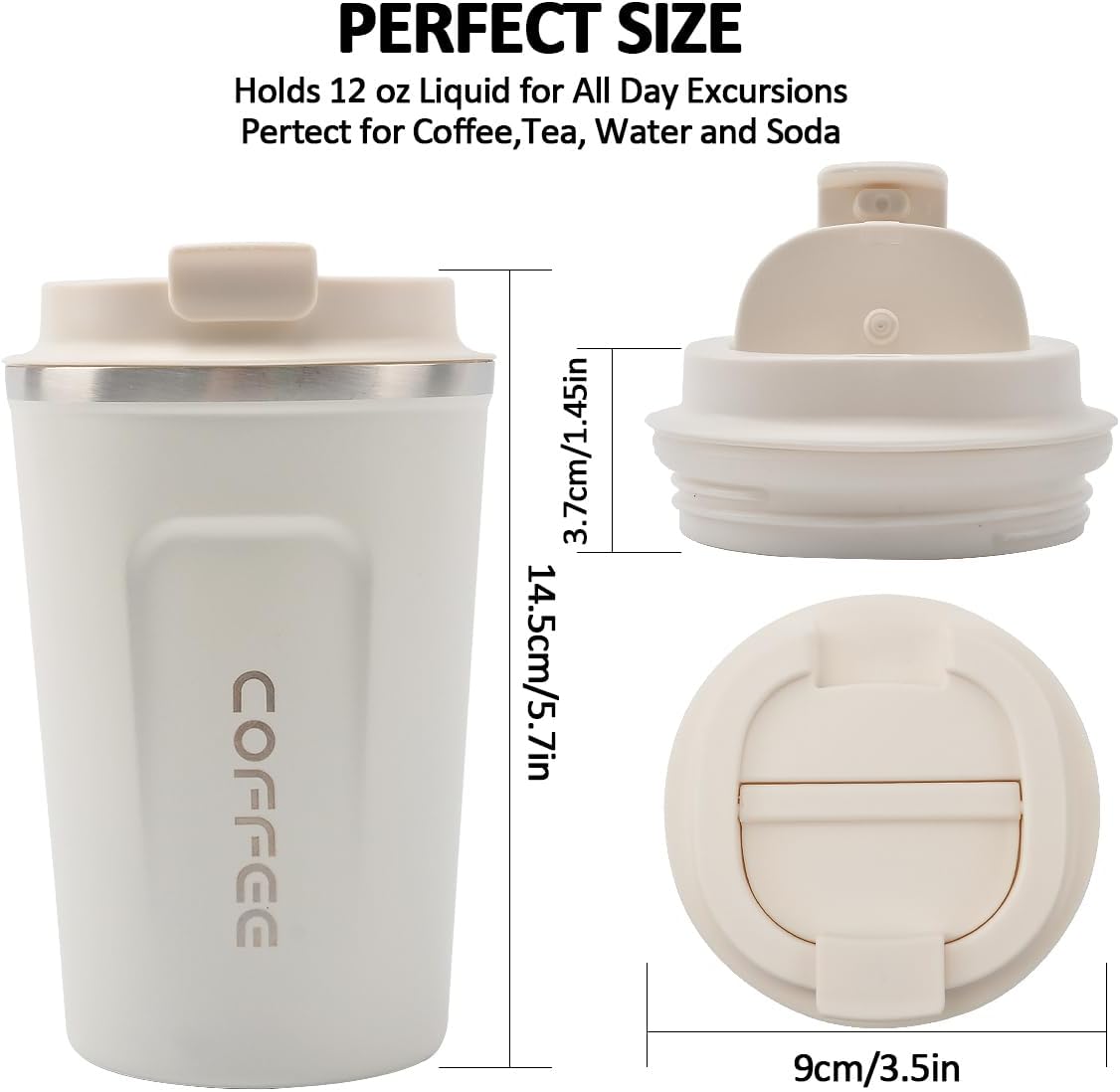 Detalle 2 de CS COSDDI 12 oz Stainless Steel Vacuum Insulated Tumbler (Spill-Proof Coffee Travel Mug) - White