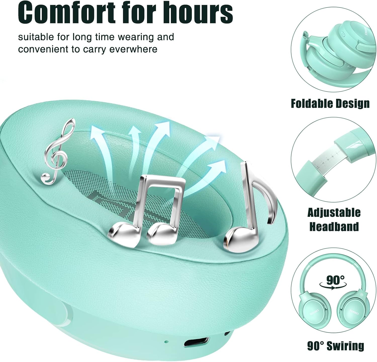 Thumbnail 2 de BERIBES Bluetooth Over-Ear Kopfhörer (kabellos, bis 65 Std) mit 6 EQ-Modi und Mikrofon – faltbar, grün