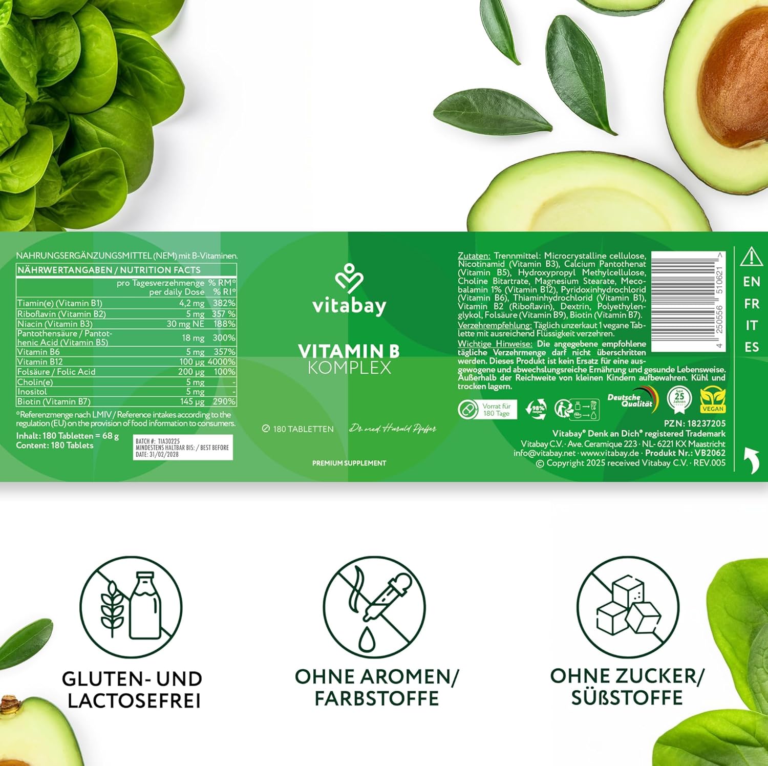 Thumbnail 6 de vitabay Vitamin B Komplex hochdosiert – 180 Tabletten mit allen 8 B-Vitaminen, vegan & laborgeprüft