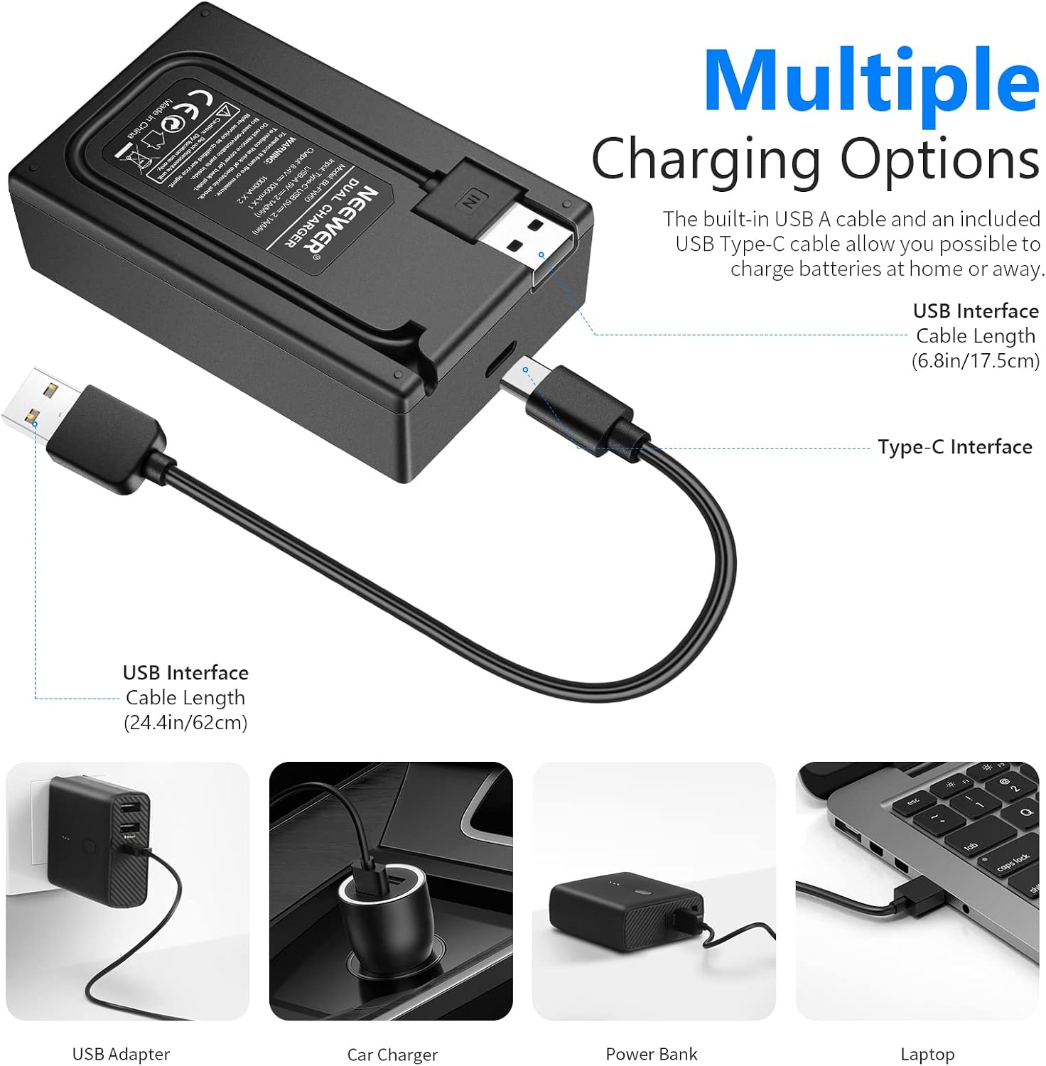 Thumbnail 6 de NEEWER NP-FZ100 : kit chargeur double USB + 2 batteries de remplacement (2280 mAh) pour appareils Sony
