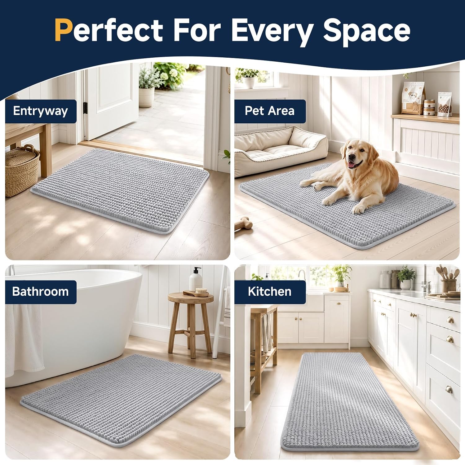 Thumbnail 6 de Ophanie 30 x 20 Chenille Bath Mat, Gray, Machine Washable