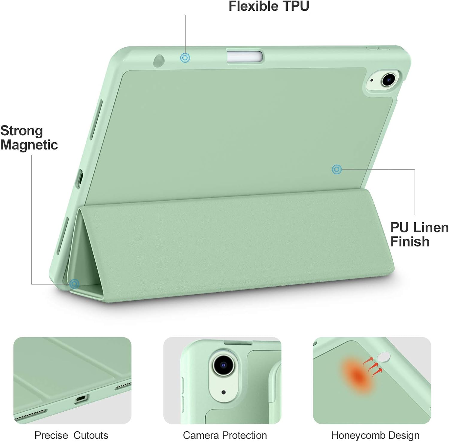 Thumbnail 2 de Akkerds iPad Air Case, Matcha Green, Tri-Fold Stand and Pencil Holder