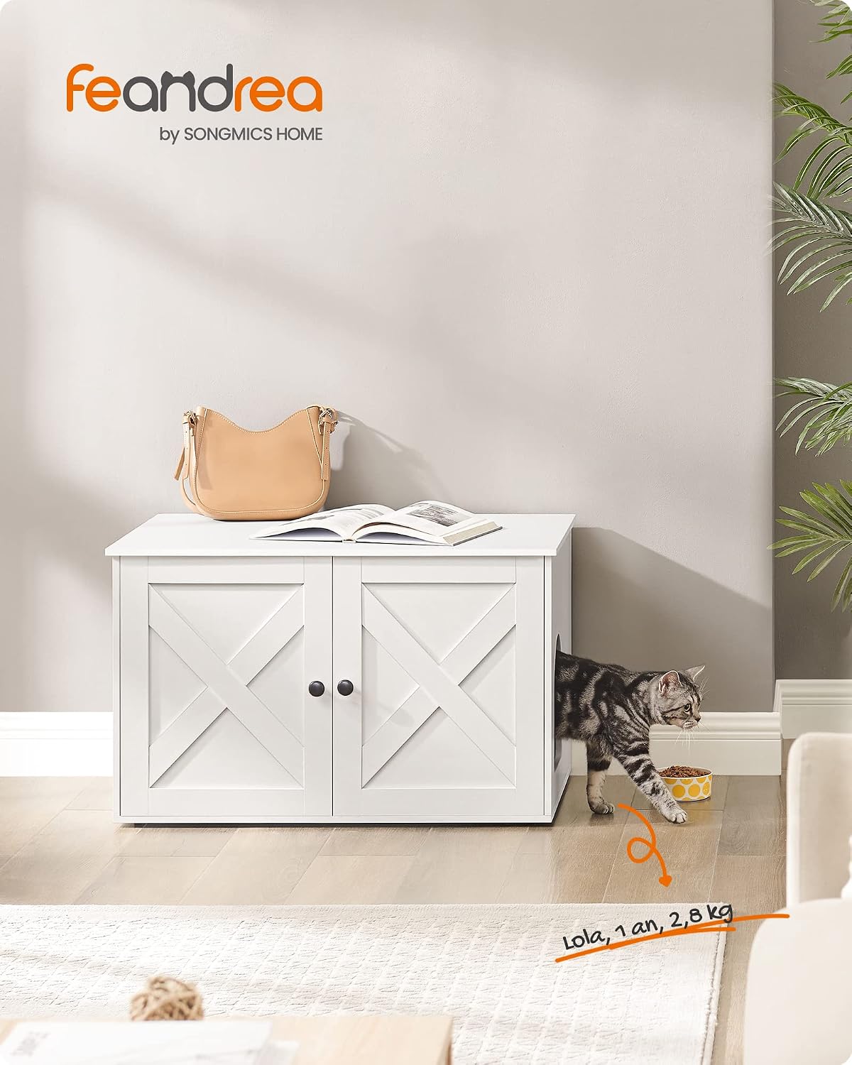 Detalle de Feandrea Maison de Toilettes pour Chat — Cache-litière et niche blanche, 80 x 53 x 50 cm
