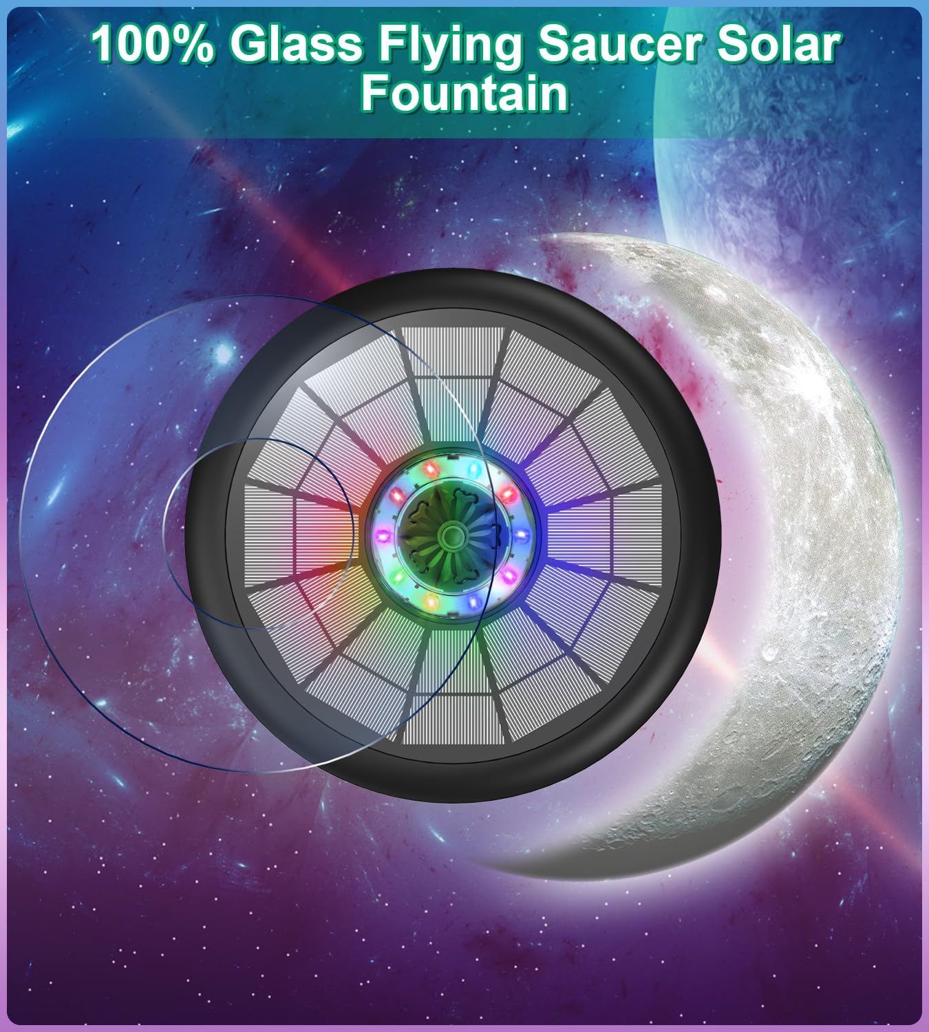 Thumbnail 2 de Solar Springbrunnen SZMP UFO 5W mit Akku, Glas-Panel und RGB-Licht (7 Düsen, 4 Rohre)